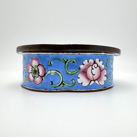 Vintage Chinese Canton Enameled Trinket Box Butterfly Floral Motif Handcrafted - Picture 9 of 11